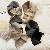 Korean Women Color Blocking College Style Wool Cross Knitted Scarf Female Winter Neck Protection Soft Windproof Warm Shawl New