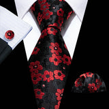 Red Silk Wedding Necktie Jacquard Woven Striped Ties For Men Tie Handkerchief Cufflink Set Barry.Wang Fashion Designer FA-5028