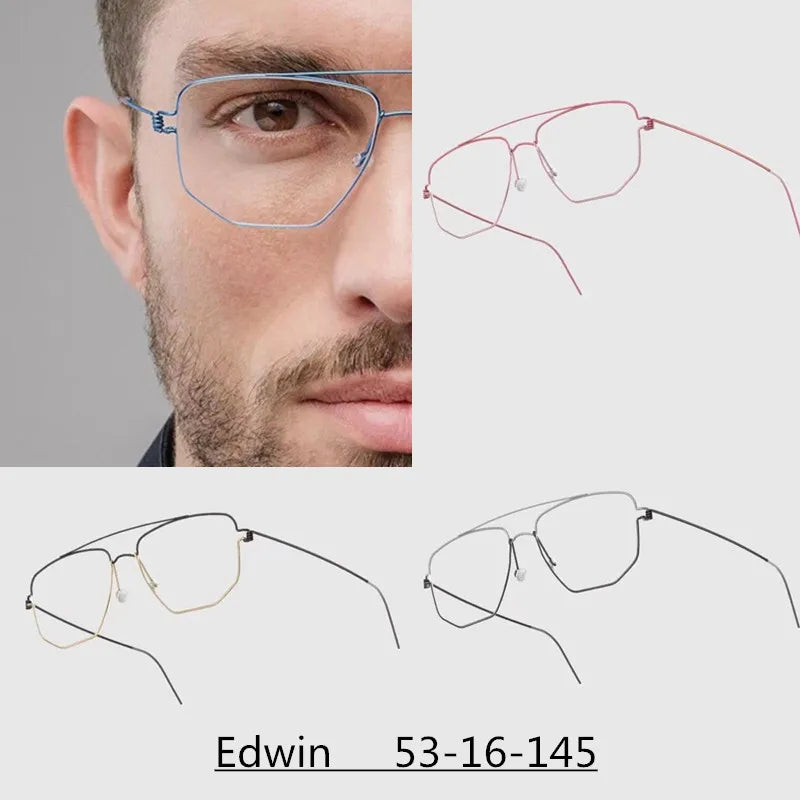 Denmark Brand Titanium Glasses Frame Men Women Double-Beam Square Eyewear Screwless Handmade Eyeglasses Frames Edwin Oclus De