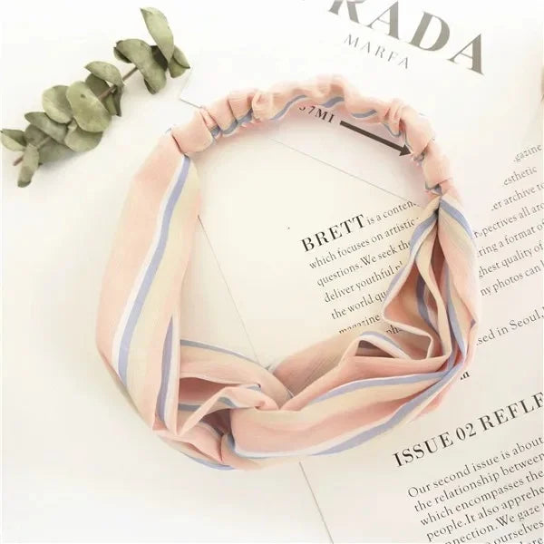 Clearance Fresh Colorful Turban Headbands Women Spring Summer Chiffon Headband Head Wrap Wide Lattice Hairband Hair Accessories