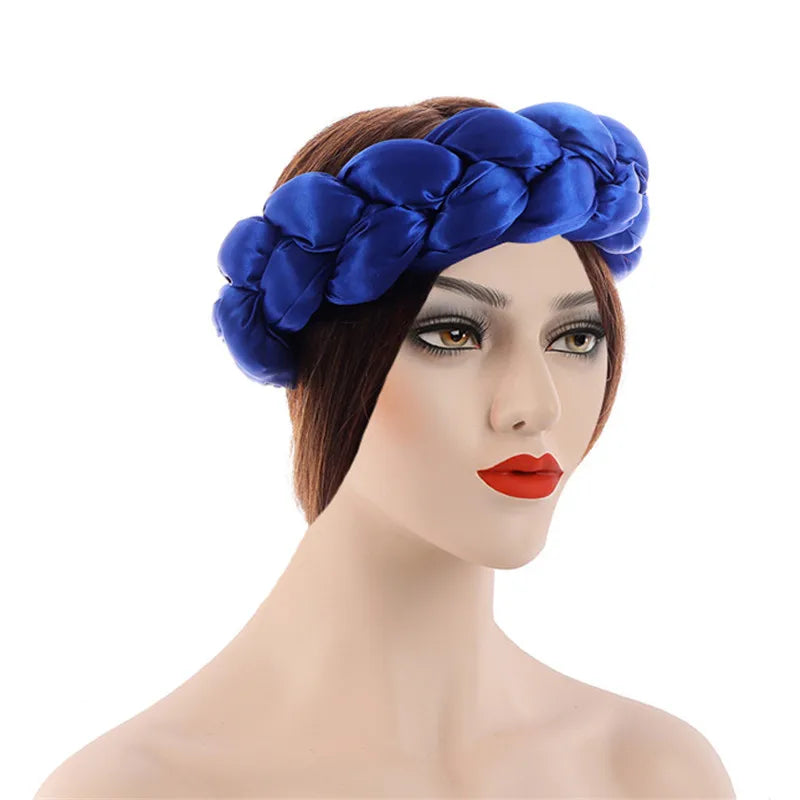 2025 Latest Satin Twist Braids Headband Elastic Headwear African Cap Nigerian Wedding Gele Women Turban Bandana Bandage Wrap Hat