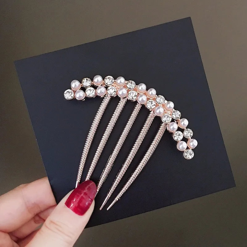 Elegant Pearl Hair Combs Hairpin Women Luxury Crystal Bun Decor Wedding Bridal Hair Claw Clips Hair Jewelry Accessories