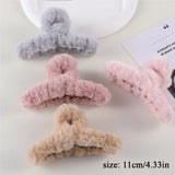 4Pcs/Set Plush Hair Claw Elegant Acrylic Hairpins Faux Fur Hair Clip Barrette Crab Headwear for Women Girls Hair Accessories
