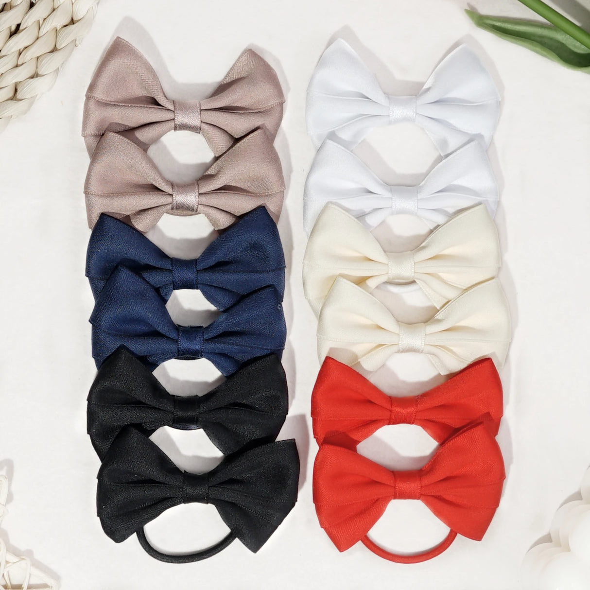12Pcs Hair Bow Bobbles for Girls Hair Ties Pontial Bows Hair Bands with Cotton Blend Bows 3.5Inches, Hair Elastics for Girls