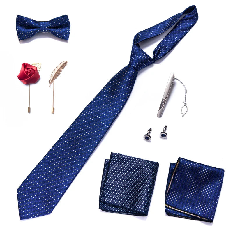 Brand Newest Design Silk Tie Set Handkerchief Pocket Squares Cufflink Bow Tie Clip Necktie Set Bussiness Wedding Suit Gift Box