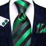 Hi-Tie Dark Green Psialey Silk Elegant Tie For Men Groom Wedding Men Necktie Pocket Square Cufflink Accessory Wholesale Designer