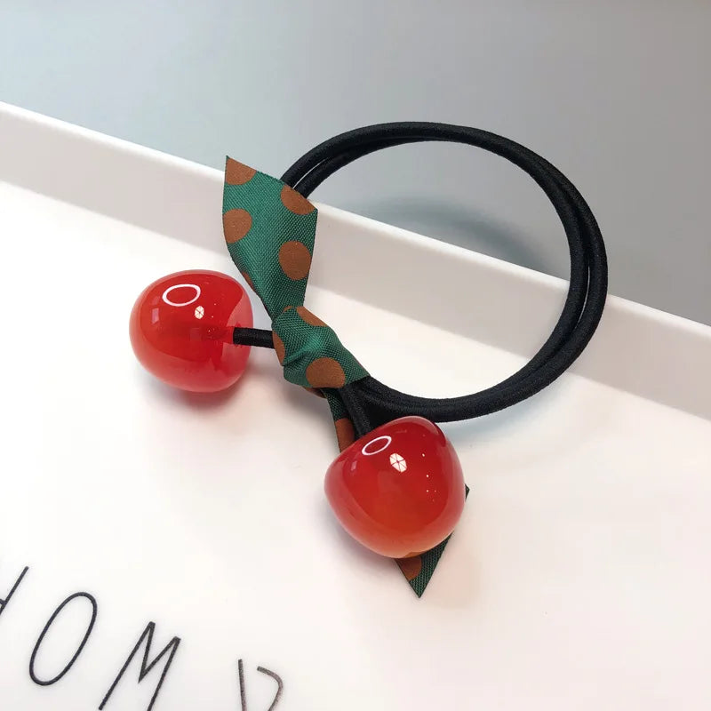 Cute Cherry Elastics Hair Ties for Girls Colorful Polka Dot Bow Knot Hair Rope Ponytail Holder Hair Accessories for Women