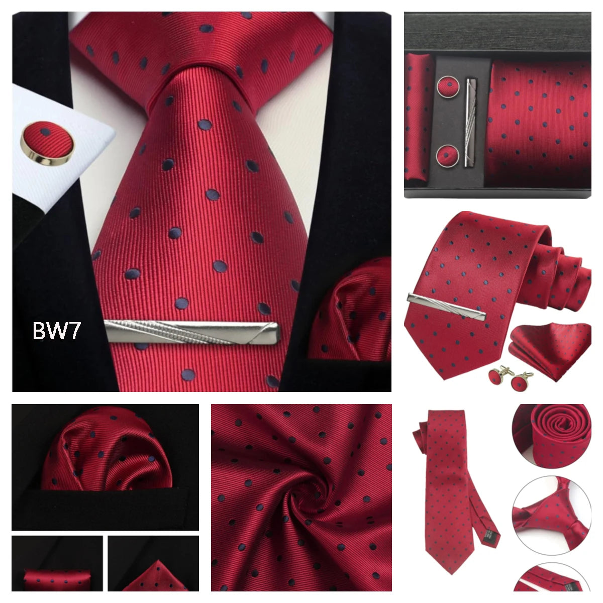 Classic 100% Silk Men's Ties In Gift box 8cm Plaid Dot Striped Business Necktie Handkerchief Cufflinks Wedding Party Tie Set