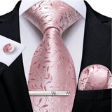 Pink Striped Floral Solid Paisley 8cm Silk Men's Tie Set Handkerchief Cufflinks Wedding Business Prom Accessories Tie Cravat