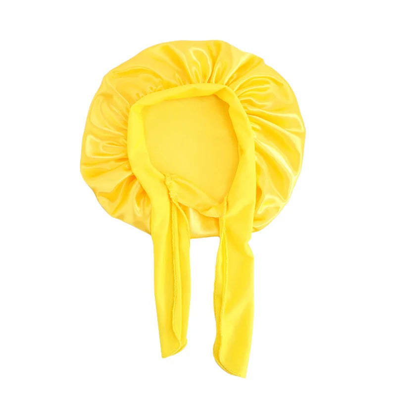 Solid Satin Silk Bonnet with Band Tie Baby Sleep Cap Bowknot Kids Baby Night Sleep Cap Beanies Girl Makeup Cap Children Nightcap