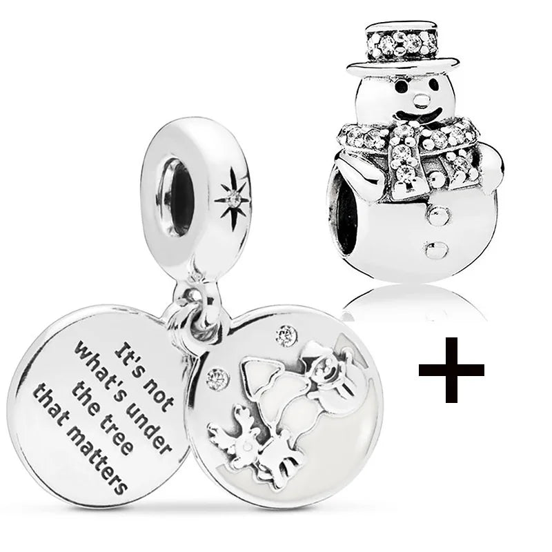 Buipoey 2pcs/lot Christmas Red Cane Gingerbread Man Charm Snowman Santa Beaded Sock Pendant DIY Beacelets jewelry Accessory Gift