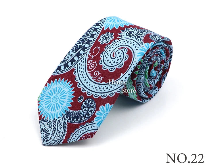 New Style Floral Printed 6cm Tie Blue Green Purple Skinny 100% Cotton Necktie For Men Women Wedding Party Suits Shirt Accessory