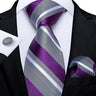 Luxury Blue Striped Polyester Ties for Men 8cm Width Wedding Business Prom Necktie Pocket Square Cufflinks Gift Men Accessories