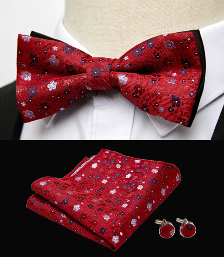 HUISHI Classic Blue Bowties For Men  Paisley Floral Bow Tie Pocket Square Cufflinks Suit Set Wedding Party Plaid Solid Butterfly