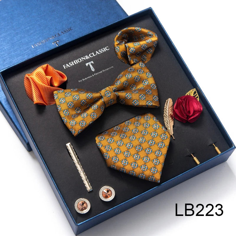 Holiday Gift Box Tie For Men Tie Handkerchief Pocket Squares Cufflink Set Necktie Box Man Dark Grey April Fool's Day