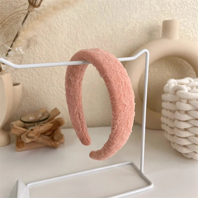 2022 Gentle Pink Womans Hairbands Girl Sweet Plush Wide Side Sponge Headband Hair Hoop Fashion Simple Solid Color Hair Accessory