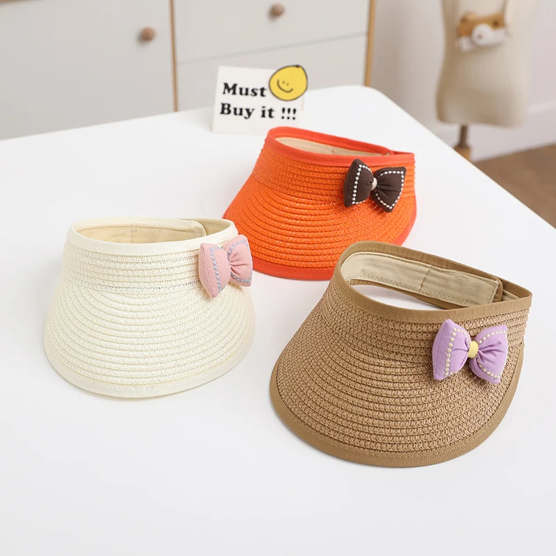 Lovely Girl Baby Summer Straw Hat Casual Bowknot Sun Visor Caps Outdoor Beach Top Sunscreen Empty Hats Cute Baseball Caps