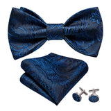 Barry.Wang 100 Colors Silk Mens Self Bowtie Jacquard Paisley Floral Butterfly Bow Tie Hanky Cufflinks For Men Wedding Business