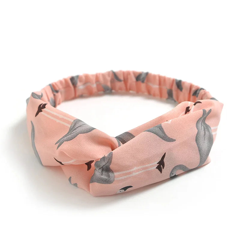 Fashion WomenFloral Headband Hair Accessories Leopard Cross Knotted Bow Chiffon Hair Band Girls Headdress Ladies Hoop Headwear