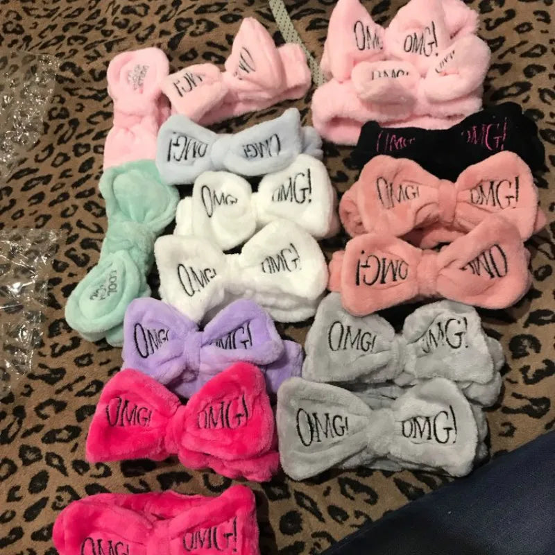 Letter OMG Headbands for Women Girls Bow Wash Face Turban Makeup Elastic Hair Bands Coral Fleece Hair Accessories