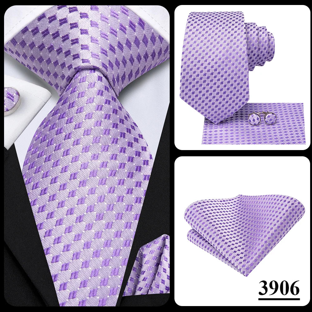 Hi-Tie Purple Lilac Floral Striped Silk Elegant Tie For Men Groom Wedding Men Necktie Pocket Square Cufflink Accessory Wholesale