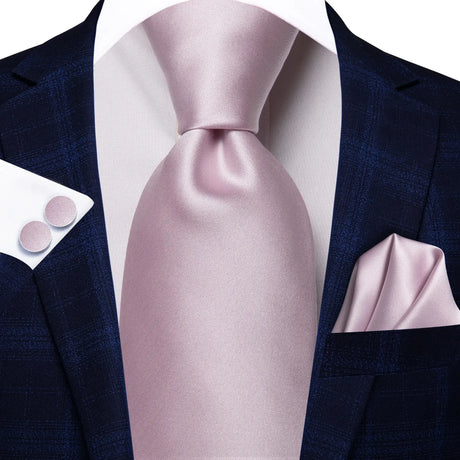 Hi-Tie Designer Dusty Pink Solid Silk Wedding Tie For Men Hankerchief Cufflink Set Gift Men Necktie Fashion Business Party