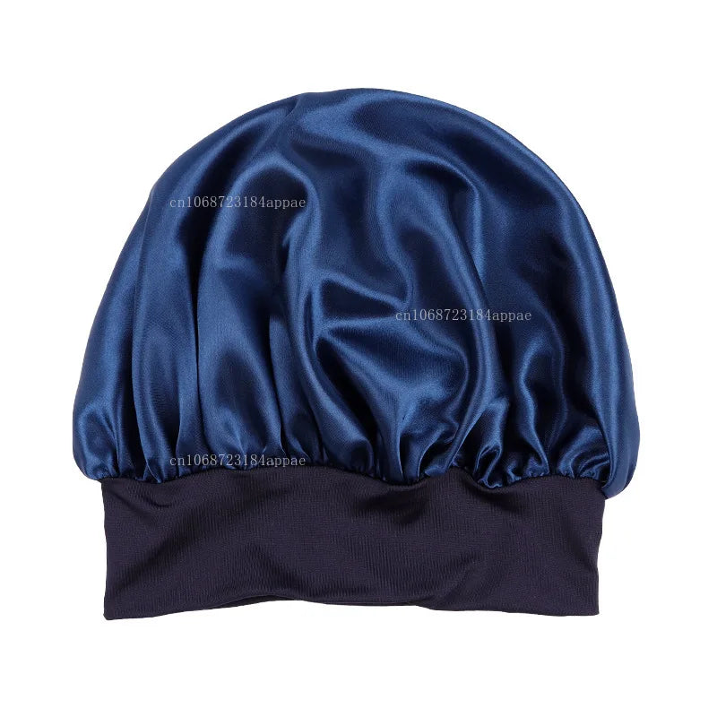 Women's Satin Solid Elastic Wide-brimmed Sleeping Hat Unisex Head Wrap Elastic Band Cap Hair Care Bonnet Night Hat bonnet