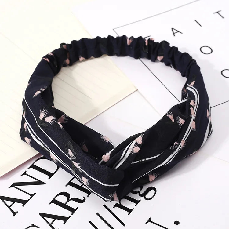 Fashion WomenFloral Headband Hair Accessories Leopard Cross Knotted Bow Chiffon Hair Band Girls Headdress Ladies Hoop Headwear