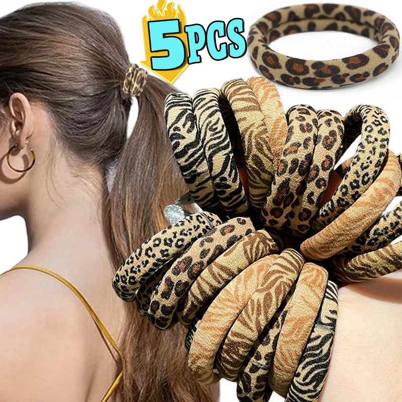 High Elasticity Universal Leopard Print Elastic Hair Scrunchie Ties for Women Girls Ponytail Holder Hair Rings Rope Accessories
