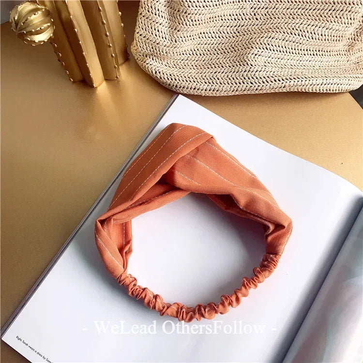 Clearance Fresh Colorful Turban Headbands Women Spring Summer Chiffon Headband Head Wrap Wide Lattice Hairband Hair Accessories