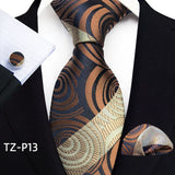 Orange Novelty Ties For Men Plaid Flower Design Silk Wedding Necktie For Men Hanky Cufflinks Gifts Business Party Suit Bow Tie