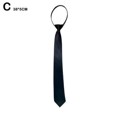 Pre-Tie Zipper Necktie Men Women Slim Narrow Neck Tie Retro Color Safety Clip Tie Business Funeral Butler Matte Black Tie