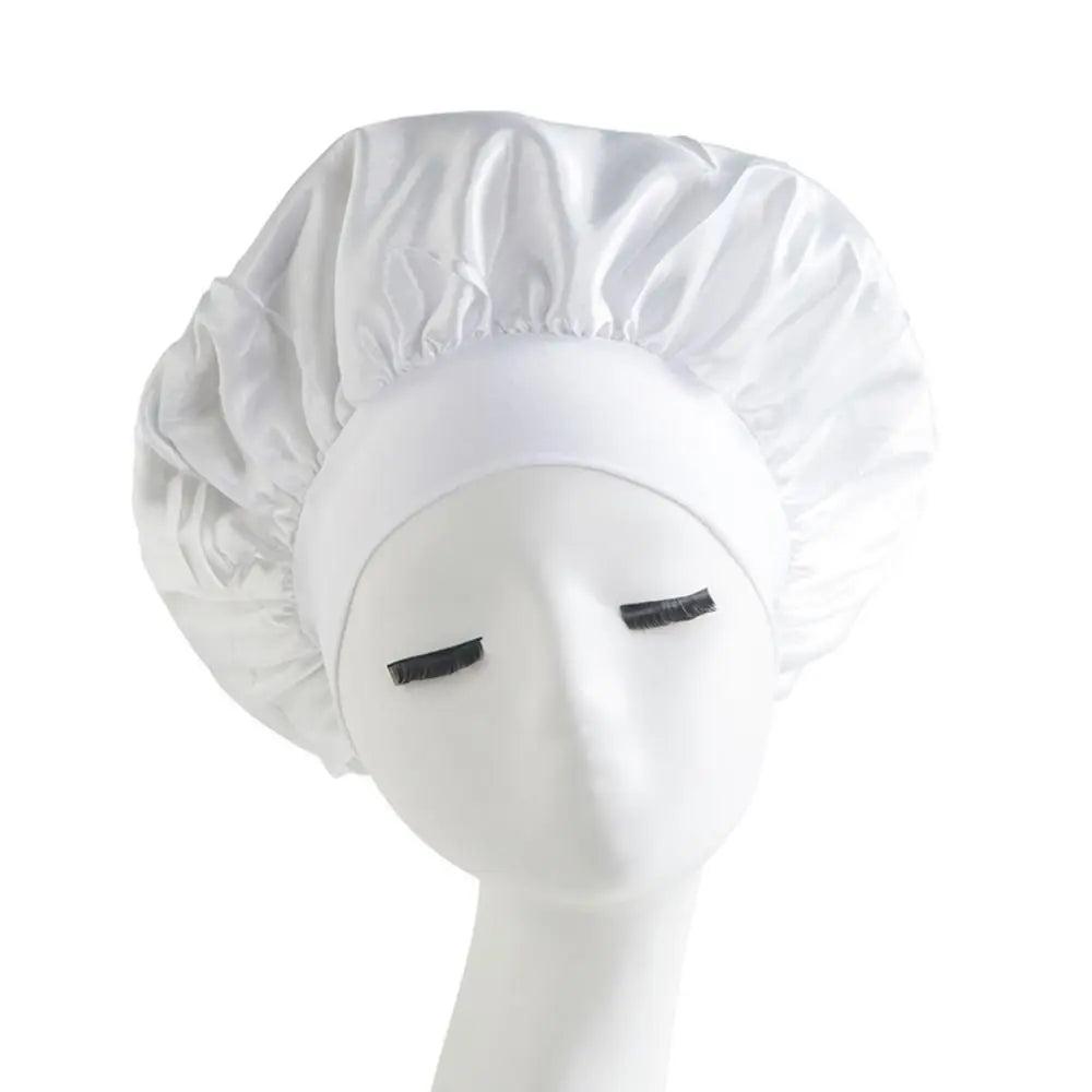 Soft Long Hair Care Bonnet Imitation Silk Solid Satin Satin Shower Caps Large Elastic Edge Wrap Night Sleep Hat for Women