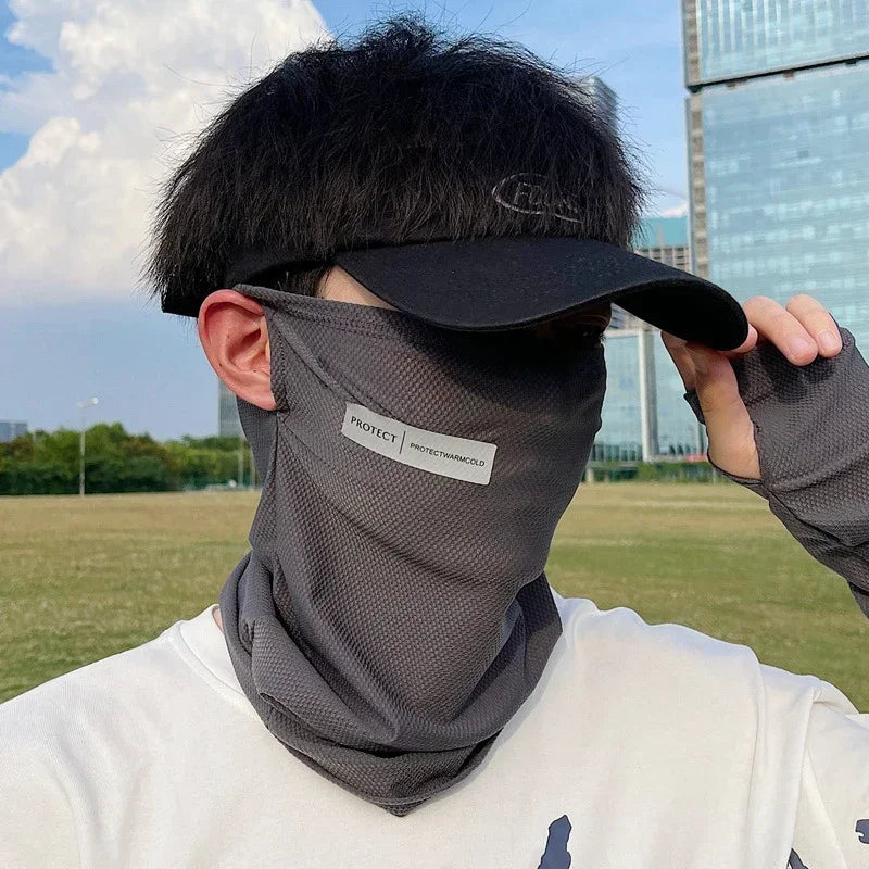 Ice Silk Sunscreen Mask For Men Women Outdoor Cycling Face Cover Solid Color Neck Wrap UV Protection Ear Bandana Scarf Summer