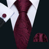 Barry.Wang Red Maroon Burgundy Rose Silk Men's Tie Pocket Square Cufflinks Set Jacquard Necktie for Male Wedding Business Party