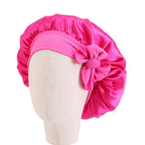 Solid Satin Silk Bonnet with Band Tie Baby Sleep Cap Bowknot Kids Baby Night Sleep Cap Beanies Girl Makeup Cap Children Nightcap