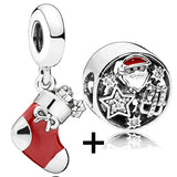 Buipoey 2pcs/lot Christmas Red Cane Gingerbread Man Charm Snowman Santa Beaded Sock Pendant DIY Beacelets jewelry Accessory Gift
