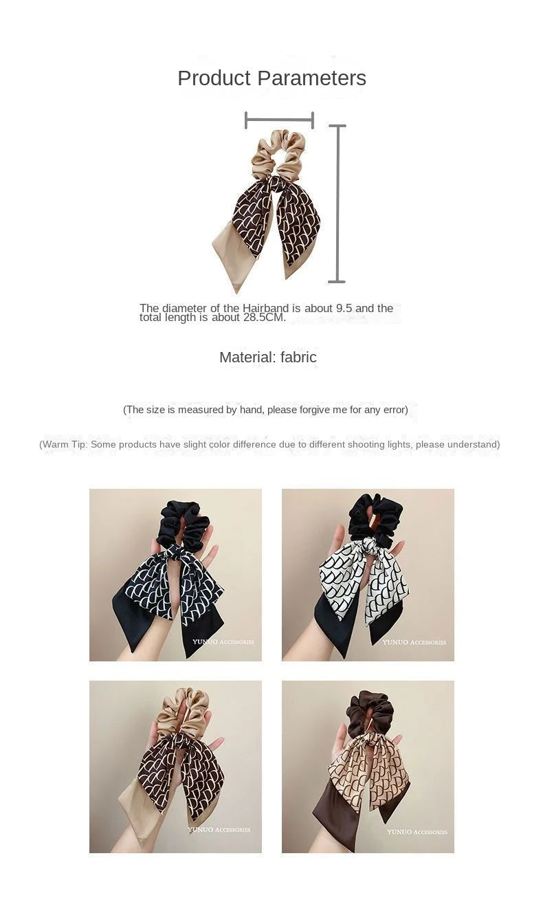 Women's Elastic Hair Bands French Style Hair Rope Creative Letter D Classic Retro Bow Ribbon Headdress Delicate All-matching