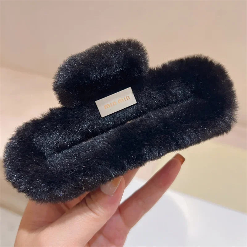 Autumn and winter trend imitation rabbit fur grab clip large square Maillard head shark clip multi-volume hair accessories