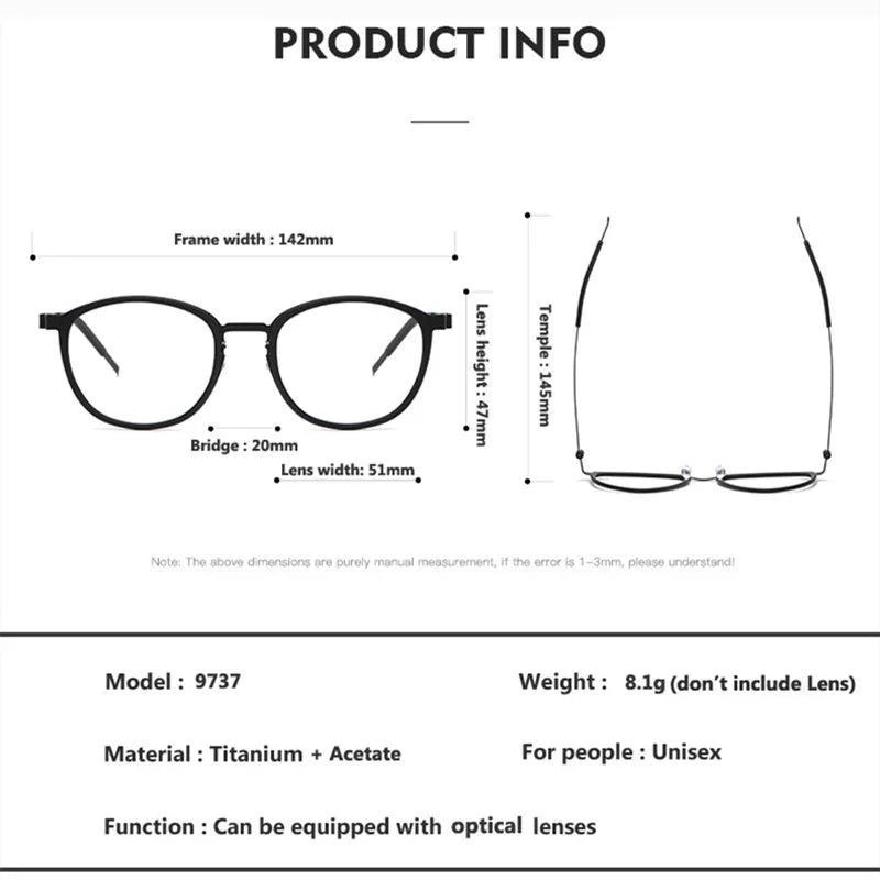 2023 Titanium Glasses Frame for Men Women Vintage Round Myopia Optical Eyewear Screwless Prescription Eyeglasses Frame Spectacle