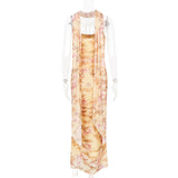 Suninheart Elegant 2 Pieces Dress Set with Scarf Women Fashion Matching Sets Sexy Cropped Top and Long Dress Set Casual Dress