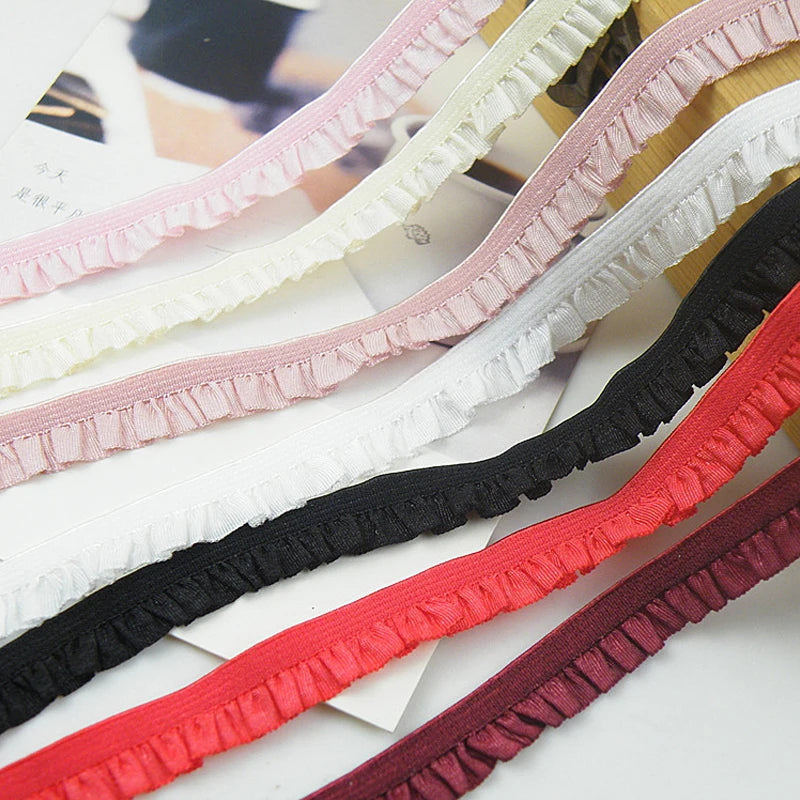 5yards 10mm Pleated Stretch Lace Trims Ribbons Ruffled Elastic Band Baby Hairband Belt Shoes Decorative Tapes DIY Craft Supplies