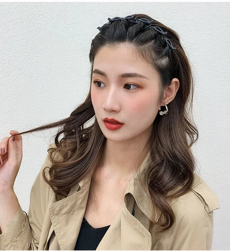 New Double Band Headbands for Women Hairstyle Fashion Non-Slip Hair Bands with Clips  Bezel Hair Hoop Hair Headwear 머리띠