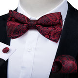 Classic Black Men Bow Ties 100% Silk Bowties Butterfly Pocket Square Cufflinks Set Suit Paisley Gold Pre-Tied Bow Tie DiBanGu