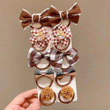 10Pcs/Set Girls Cartoon Hair Band Sweet Bow Hair Ties Elastic Rubber Band Princess Flower Scrunchies Kids Hair Accessories