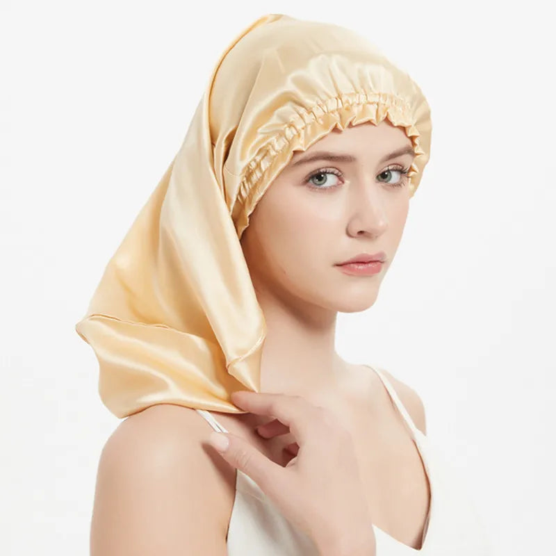 Luxury Comfortable Solid100% Real Silk Long Nightcap Hair Care Perm Beauty Sleeping Hat