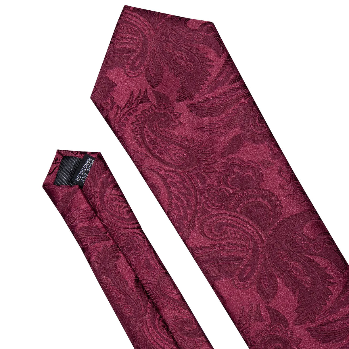 Barry.Wang Red Maroon Burgundy Rose Silk Men's Tie Pocket Square Cufflinks Set Jacquard Necktie for Male Wedding Business Party