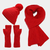 Women&Men Autumn Winter Warm Wool Hat Scarf Gloves Slouchy Three Pieces Winter Snow Knit Cap Scarf Gloves Hat Set for Teen Girls