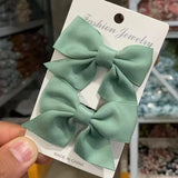 1Pair Cute Girls Hairgrips Hairpins Hair Clips Solid Color Ribbon Bow-knot Handmade Bows Barrettes Hair Accessories