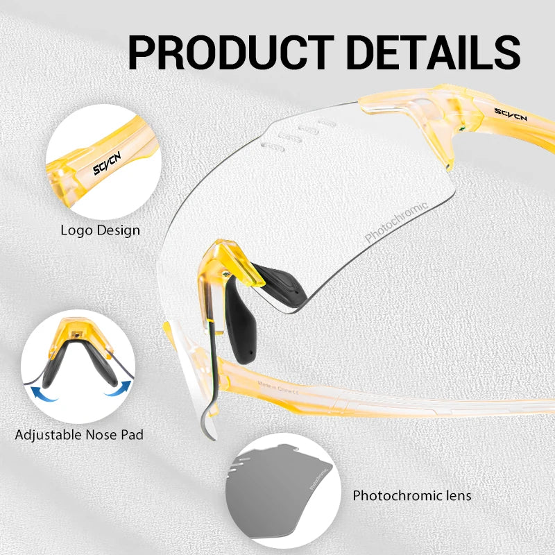 SCVCN UV400 Photochromic Cycling Glasss Sports Running Sunglasses Men Outdoor Drving Bicycle Goggles MTB Eyewear 1 Lens